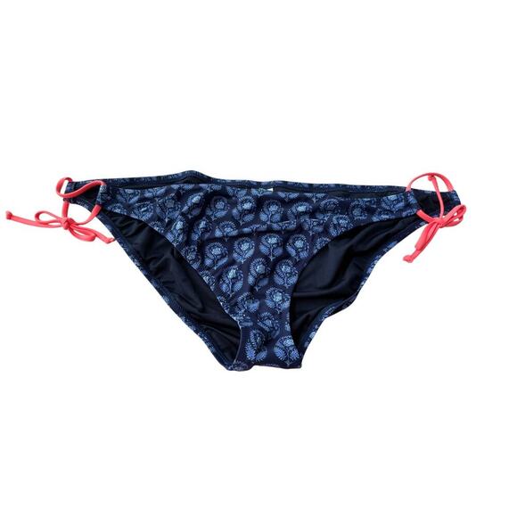 J.Crew Navy Bouquet Block Print String Bikini Bottom With Side Ties Size 3X - Picture 2 of 7